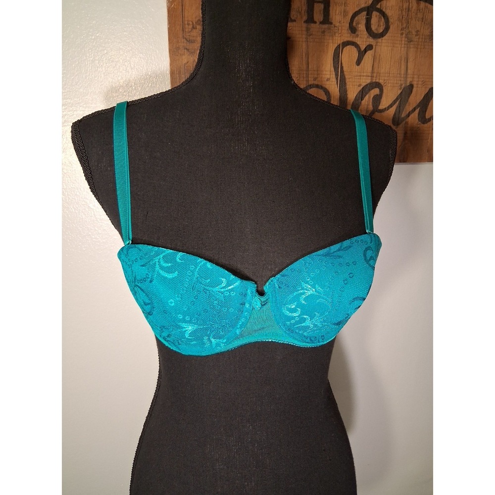 Womens Y2K Lace Bra Sexy Teal Green‎ Beach Party Rampage Intimates  Sz 36B  #32